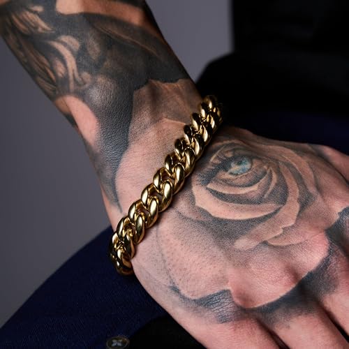 14K Gold Plated Miami Cuban Link Bracelet for Men 12MM Stainless Steel Hip Hop Chain in Gift Box4