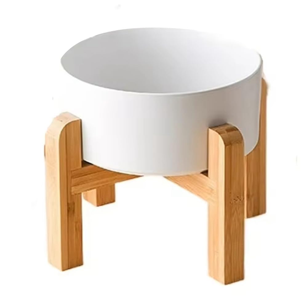 Cuenco Elevado Cerámica Doble para Perros Grandes, Comederos Agua y Comida para Mascotas, Suministros Alimentación para Perros Pequeños, Medianos y Grandes con Soporte Madera A