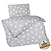 Produktbild Aminata Kids süße Bettwäsche für Babybett 100x135 40x60 aus weicher Baumwolle mit verdecktem Sicherheits Reißverschluss, mit Sternen auf einem hochwertigen grauen weichen Bettbezug, neutral