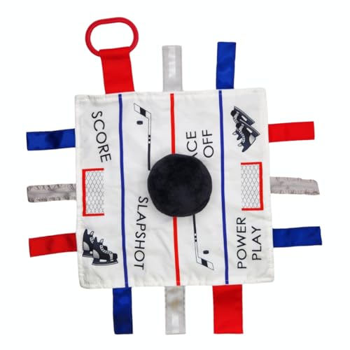 Image of Baby Jack & Co 10x10” Hockey Puck Ice Rink Slapshot Lovey Tag Toy - Crinkle Toy for Developing 5 Senses - Soother - Learn Shapes & Colors - Travel Gift - BPA Free w/Stroller Clip