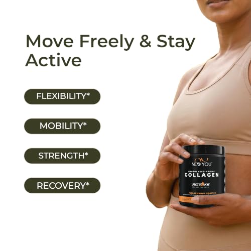 Image of NewYou Active Marine Collagen Powder for Joint & Bone Support | With Glucosamine, Hyaluronic Acid & Vitamin C | Supports Flexibility & Mobility | Orange Flavour | 150g