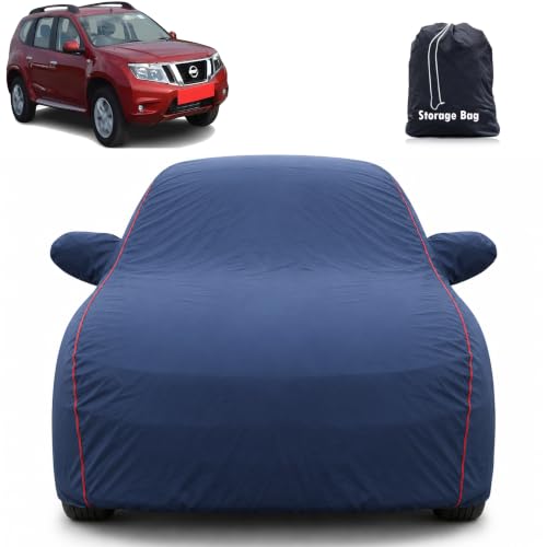 Image of Premium Car Cover for Terrano (2013-2020) | 100% Waterproof, UV & Dust Protection | Full Body Cover | Mirror & Antenna Pocket | Triple Stitched, Soft Inner Lining | Belt & Buckle (Navy Blue)