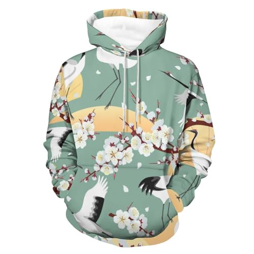 Sweat à Capuche Fleurs d'oiseaux Blancs et Manches Longues