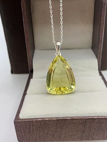 Natural Lemon Quartz Long Trillion Cut Large Pendant - 925 Sterling Silver Halo Pendant - Large gemstone pendant - Birthstone Pendant - Gift for her4