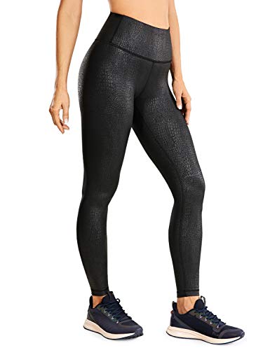 CRZ YOGA Women's Matte Faux Leather Leggings 28'' - Stretchy Workout Yoga Pants Lightweight High Waisted Tights Black Crocodile Small