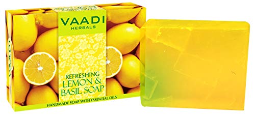 Lemon Basil Bar Soap (DOUBLE SIZE) - Handmade Herbal Soap (Aromatherapy) with 100% Pure Essential Oils - ALL Natural - Each 5.3 Oz - Pack of 3 (1 Lb) - Vaadi Herbals