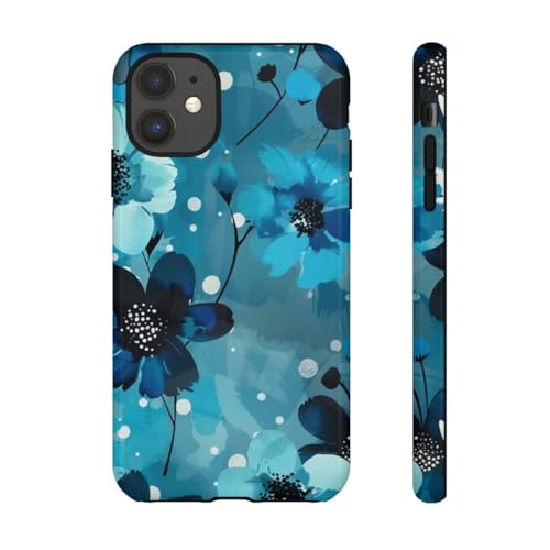 Coque iPhone 11 motif floral bleu pois protection rigide