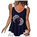 yuwo Estate Casual Moda Hot Mattoni Stampa Sexy Senza Maniche Pizzo Cuciture V-Neck A-line Camis Top, Marina Militare, L