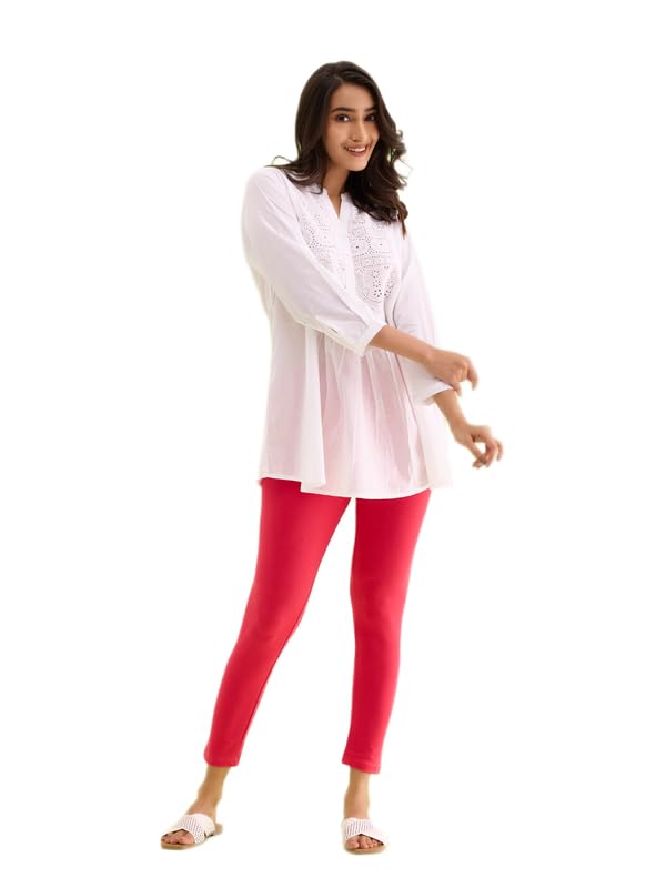 Image of GO COLORS Soft Cotton Stretch Ankle Length Leggings for Women | Breathable
