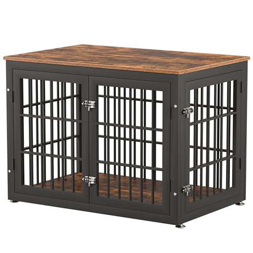 rehomerance 38 Inch Heavy Duty Dog Crate Furniture for Large and Medium Dogs, Decorative Pet House End Table, Wooden Cage Kennel Furniture Indoor, Rustic Brown