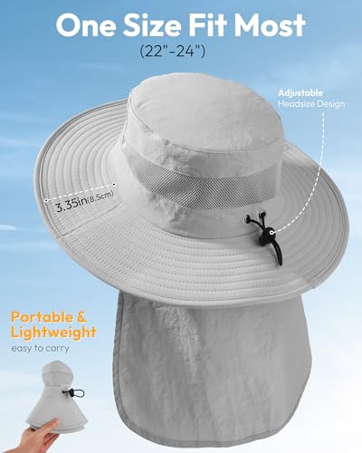 Image of Sun Hats for Men Wide Brim Bucket Hat with Neck Flap for Fishing & Hiking Mens Sun Hat for UV Protection