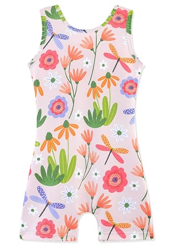 Image of HOZIY Gymnastics Leotards for Girls with Shorts Toddlers Biketards Rainbow Unicorn Dinosaur Mermaid Leopard Flower Galaxy