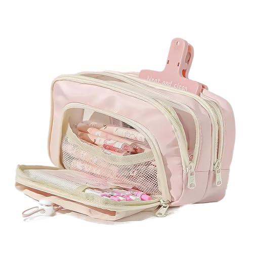 Image of FINPAC Pencil Case, 5-Layer Large Capacity Pen Case with Drawstring, Durable Stylish Bag Pouch Holder Box Organize for Study, Office, or Travel (Pink)