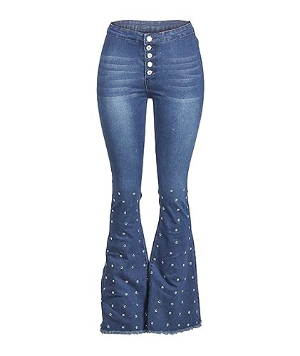 Sexyshine Women's Bell Bottom Jeans High Waisted Classic Retro Ripped Hole Denim Long Wide-Leg Flare Pants2