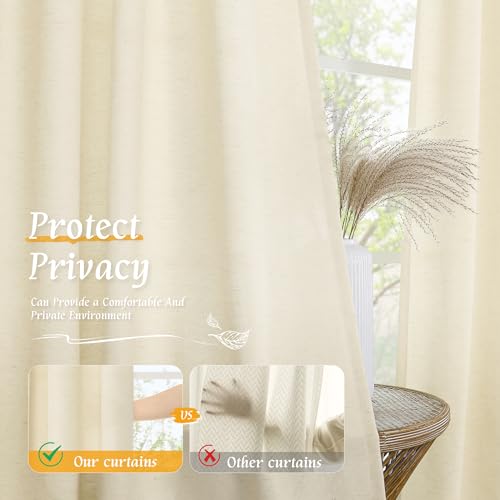 Image of LAMIT 48 Inch Short Window Linen Curtains, Light Beige Soft Thick Light Filtering Panels Rod Pocket Neutral Privacy Faux Linen Drapes for Bedroom /Bathroom /Loft Room, 2 Panels, 42 x 48 Inch