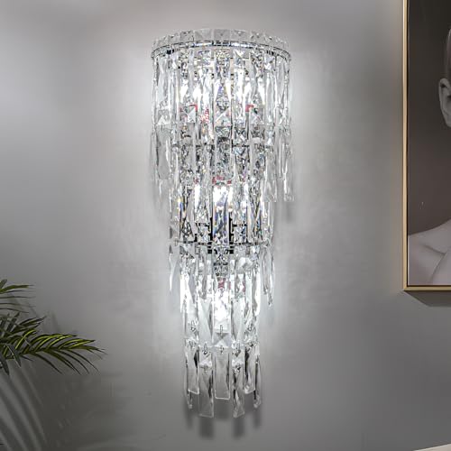 Image of Wall Sconces,Modern Crystal Wall light Fixtures Indoor Luxury Chrome Wall Lamp,K9 Acrylic Crystal Drops Wall Lamp,Elegant Wall Lighting for Bedroom Bathroom Hallway Living room Mirror Bedside