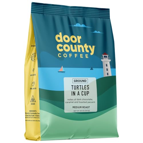 Door County Coffee - Turtles in a Cup - Toasted Pecans & Chocolate Flavored Coffee - Medium Roast - Ground 20 oz Bags