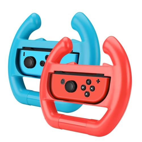 TNP Racing Wheel for Nintendo Switch/Switch OLED Joy-Con Controller (Set of 2 Red + Blue) Racing Steering Wheel Controller Accessory Grip Handle Kit Attachment