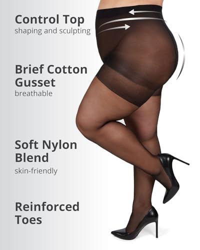 Image of MeMoi Plus Size Curvy Control Top Pantyhose for Women, Comfortable Silky Sheer Pantyhose, Lightweight Womens Stockings