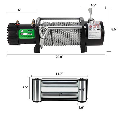 9500 lb. Load Capacity Powersports Winch for Jeep, OFF ROAD BOAR 12V IP67 Waterproof Electric Winch with Steel Wire Rope, Wireless Handheld Remote and Wired Handle