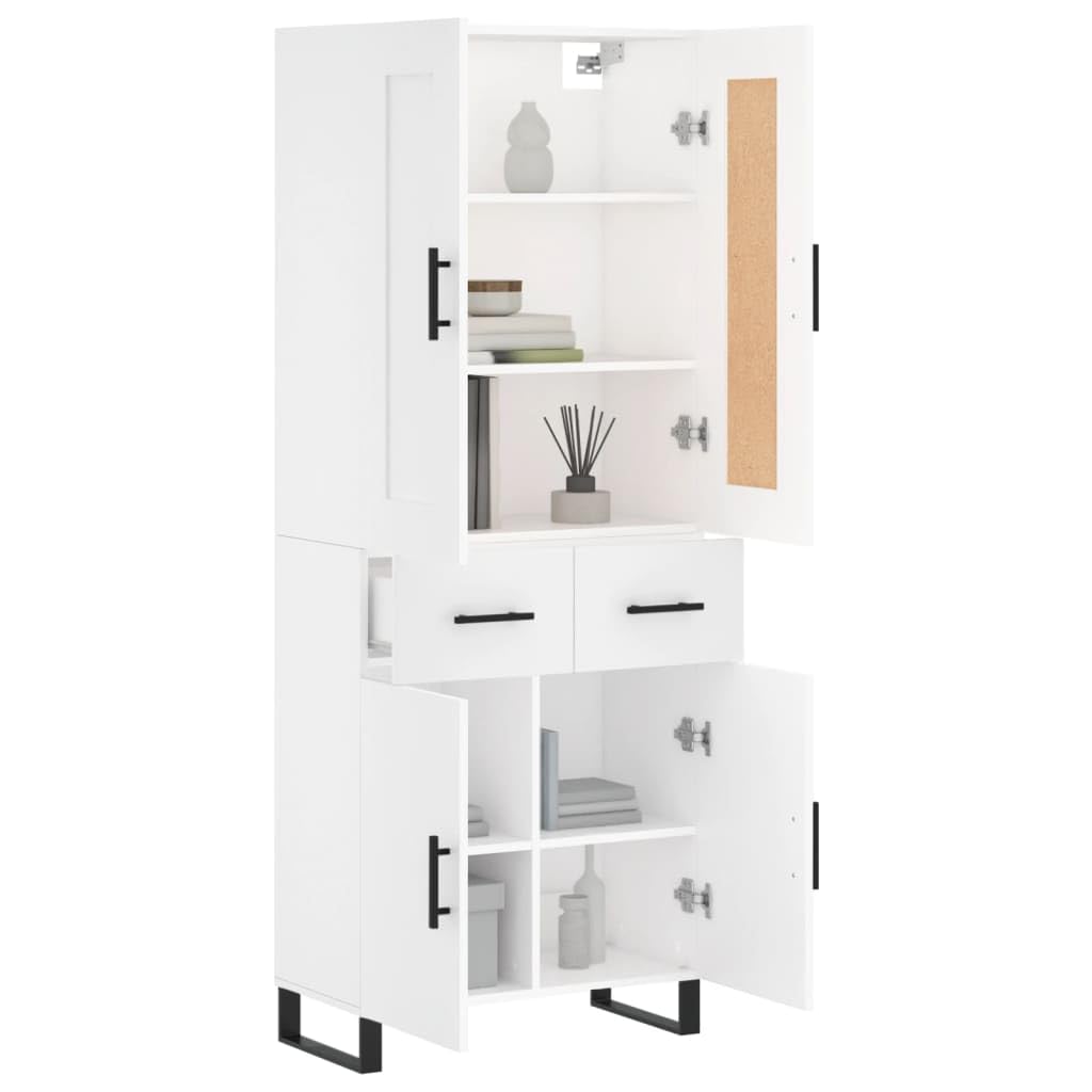 Armadietto alto, bianco, 69,5 x 34 x 180 cm, in legno con piedini in metallo, per soggiorno, corridoio e sala da pranzo, vano portaoggetti, pratiche porte, cassettiera stabile, adatto come