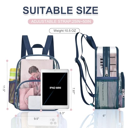 Image of Busiuw Clear Backpack for Stadium Events Clear Backpack 12x12x6 with Front Pocket for Concert Sport Events Work Travel (Navy Blue)