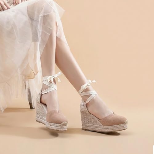 Image of Womens Espadrille Wedge Sandals Closed Toe Platform Lace Up Ankle Strap Slingback Summer Dress Shoes
