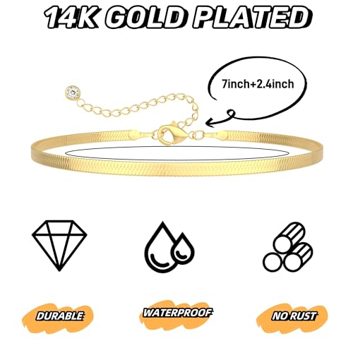 Bracelet for Women - Dainty Stack Bracelets Trendy Adjustable 14K Gold Plated Thin Paperclip Bead Box Satellite Figaro Cuban Link Chain Bracelet Set for Women Waterproof Jewelry Gift