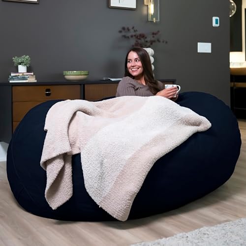 Image of Big Joe Fuf 7Ft Foam Bean Bag Chair for Kids and Family, Ideal for Living Space and Basement, Cobalt Lenox, Durable Woven Polyester, 7 feet Giant