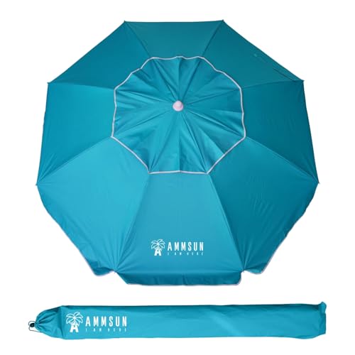 AMMSUN 6.5 Foot Heavy Duty Beach Umbrella for Sand with tilt Air Vent Sun Shelter, UV 50+ Protection Outdoor Sunshade Umbrella with Carry Bag for Patio Garden Beach Pool Backyard Sky Blue