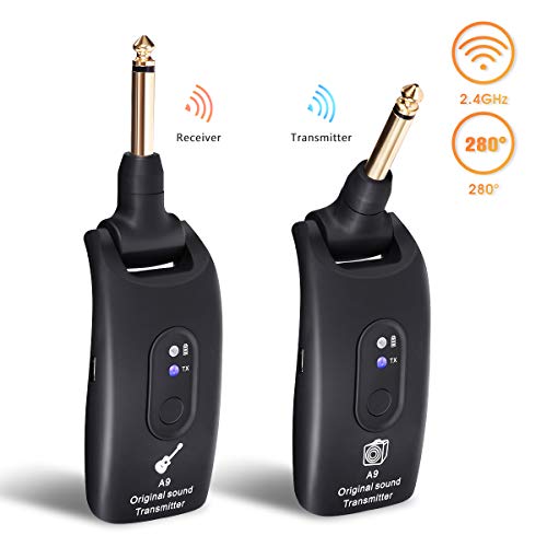 NASUM Wireless Guitar System 2.4G Built-in Rechargeable Lithium Battery Transmitter &Receiver for Electric Guitar Bass, 280-Degree Adjustable Plug, Low Delay, Low noise, and Long Operate Range