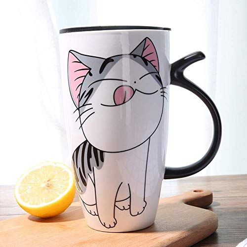 600ml lindo gato cerámica taza de café con tapa de gran capacidad animales tazas creativas bebedero tazas de té de café novedad regalos taza de leche (A) Cover
