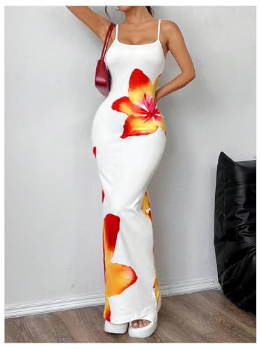 Image of Verdusa Women's Floral Sun Maxi Bodycon Dresse Summer Starfish Dress White