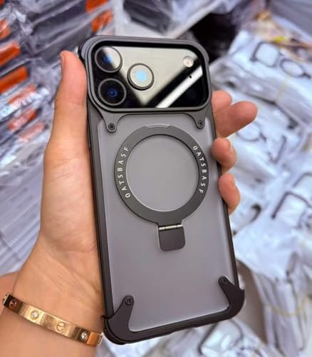 Coque iPhone 17 Pro sans monture en métal noir mat avec support premium