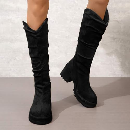 Botas de plataforma para mujer con tacón en bloque y botas altas de equitación 7