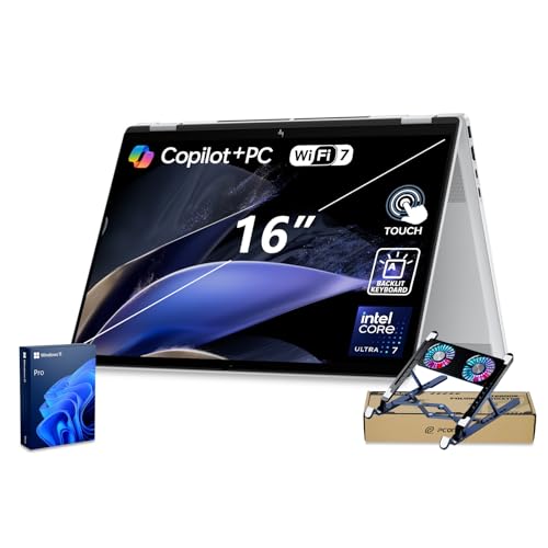 HP OmniBook 7 Flip (Envy Next Updated) 16' 2-in-1 Business Laptop, FHD+ Touch, Intel Core Ultra 7 258V, 32GB Onboard RAM, 1TB SSD, Backlit KB, Wi-Fi 7, Win11 P, Silver Bundle with PCO Laptop Cooler