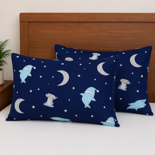 Image of Microfiber Pillow Cover 17x27 Inch (Pack of 2) | Soft & Durable | Ideal for Bed & Sofa Moonlight Shark