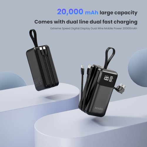Image of AGARO Sonic Power Bank 20000 mAh 65W 4-in-1 Power Bank (Type-C & Lightning Cable, USB-A & Type-C Port),65W PD & 60W QC Output, Fast Charging for Laptop, Mobile, Tablet, iPad, smartwatch, earpods.