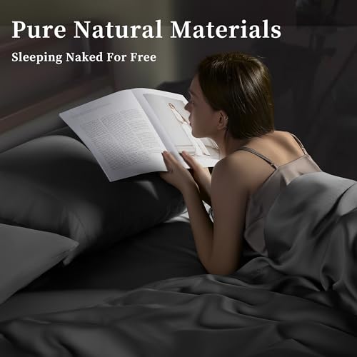 Image of Luxury 100% Organic Tencel Cooling Sheets Queen Size, Expertly Crafted from Austrian Eucalyptus, Silky Soft Lyocell Sheets with 6 inch-18 inch Deep Pocket, Hypoallergenic Bed Sheet Set(Queen, Dark Gray)