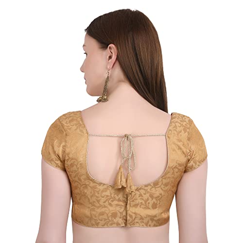 Image of Women's Short Sleeve Brocade (Chanderi) Readymade Stitched Saree Blouse Ready to Wear Half Sleeves Ladies Blouse
