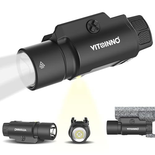 VITOINNO 1750 Lumen Tactical Flashlight with Bottom Moonlight lamp, Rechargeable Pistol Light with Strobe/Momentary Compatible with Picatinny Rail
