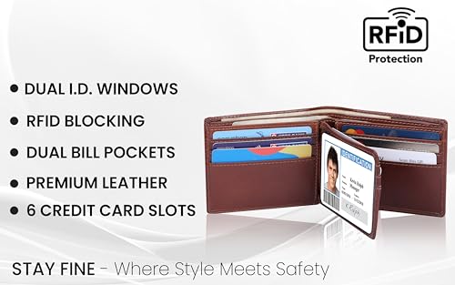 The Antiq Leather Wallet for men with RFID Blocking, Gift for Him, Bifold Wallets with 9 Credit Cards 1 ID Window, Wallet for Men, Men's Purse, Currency Organiser Single ID Wallet (Wine)4