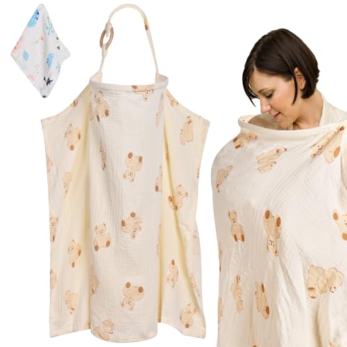 Cape Allaitement Couverture Allaitement Tablier Echarpe Cache d'allaitement Voile Bebe + Débarbouillettes Bébé en Mousseline Housse Cap Drap Chale Foulard...