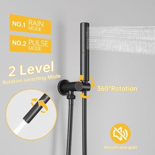 Image of BESy Shower System with 10 Inch Round Rain Shower Head and Handheld Wall Mounted, High Pressure Rainfall Heads Shower Faucet Fixture Combo Set with 2 in 1 Spray Showerhead for Bathroom, Bronze