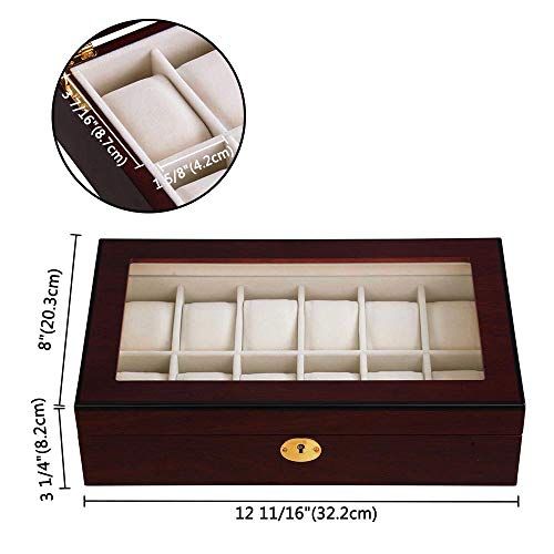 Yescom 12 Slots Wooden Watch Box Case Glass Display Top Jewelry Collection Storage Box Organizer Luxury Walnut Wood #TOP5