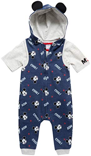 Disney Baby Boys  Mickey Mouse 2 Sleeveless Hooded Coverall Romper & Short Sleeve T-Shirt Set (Newborn Infant), Size 0-3Months, Heather Blue Mickey