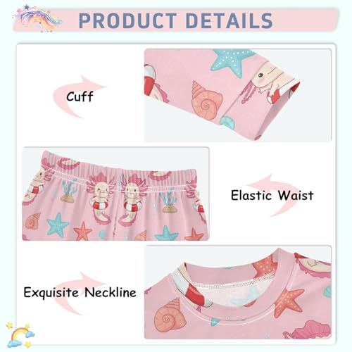 Pajama Sets Long Sleeve Cute Axolotl Sea Creatures Soft Comfy Sleepwear 2 Piece PJS 3-8T4