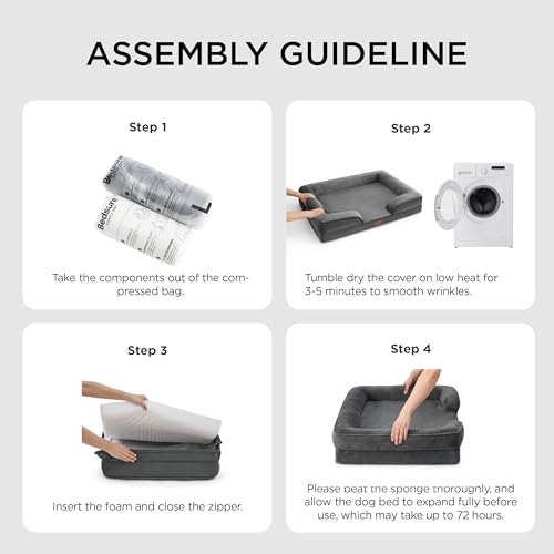BEDSURE orthopädisches Hundebett Ergonomisches Hundesofa - 89x63 cm Hundecouch mit eierförmiger Kistenschaum für mittlere Hunde, waschbar rutschfest Hundebetten, dunkelgrau