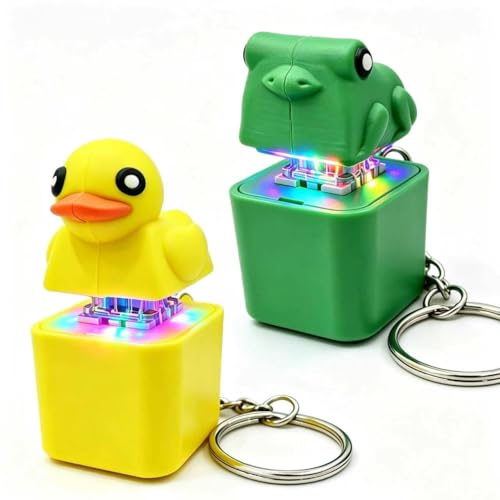 Frog Croaking Fidget Toy Quacking Duck Stress Reliever Keychain with Colorful Lights Rechargeable Keyboard Clicker Stress Reliever for Anxiety and Sensory Fun(2PCS)