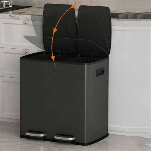 Cubo de basura rectangular 40 litros con doble compartimento 2 compartimentos 20 acero dorado 4